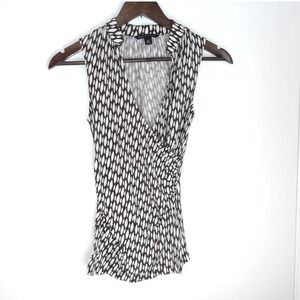 Banana‎ Republic Sleeveless Blouse Brown White Print Wrap Top XS /#5197